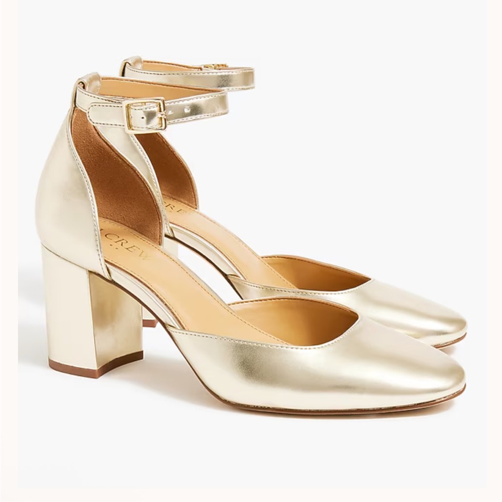 J. Crew Factory Metallic gold block heels with ankle strap